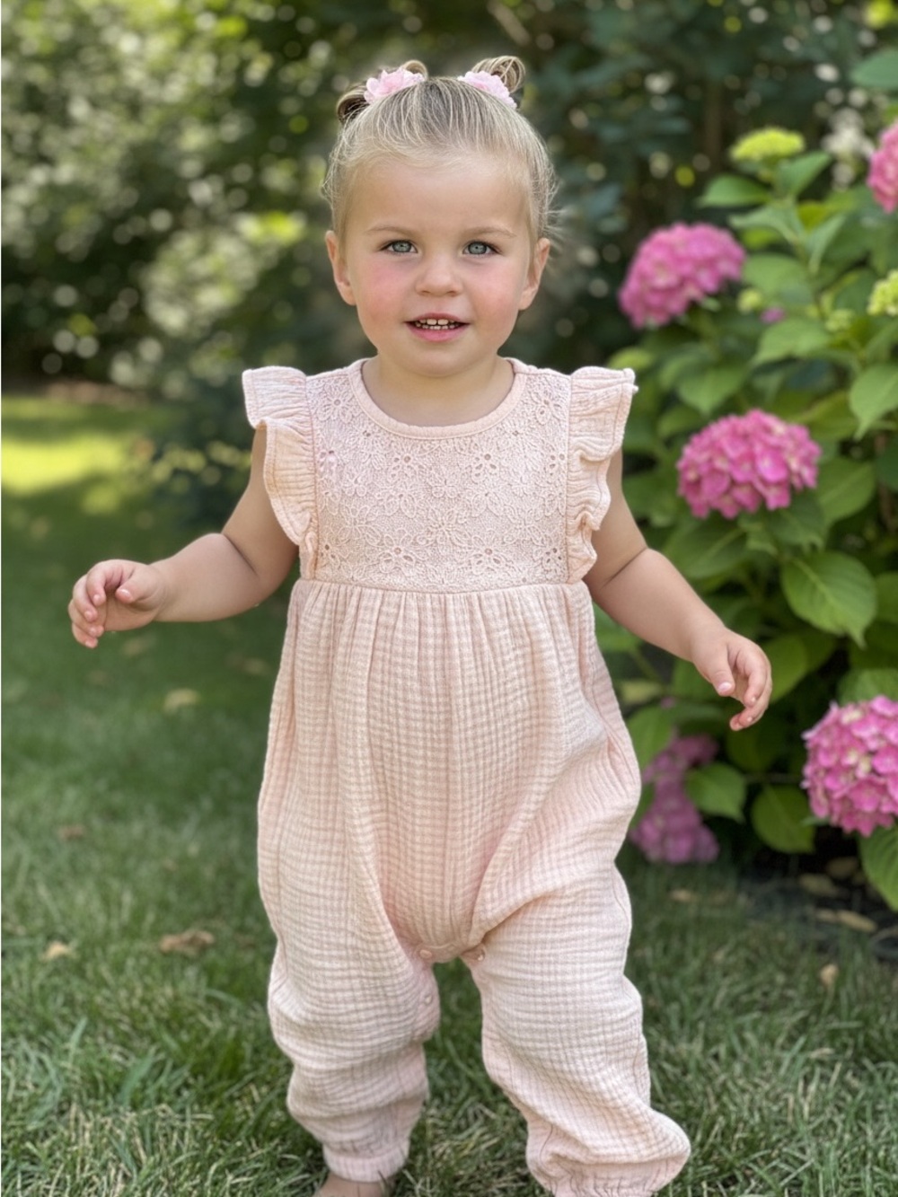 Carter's Light Pink Lace Yoke Flutter Sleeve Romper